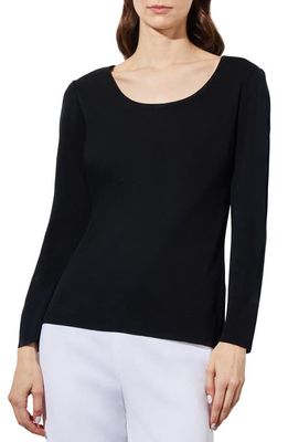 Ming Wang Scoop Neck Knit Top in Blk