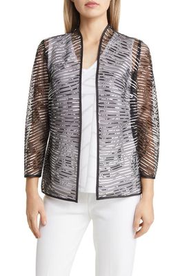 Ming Wang Sheer Stripe Open Front Jacket in Black/white