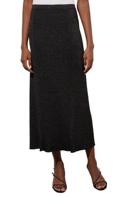 Ming Wang Shimmer Rib Knit Midi Skirt in Black/Silver