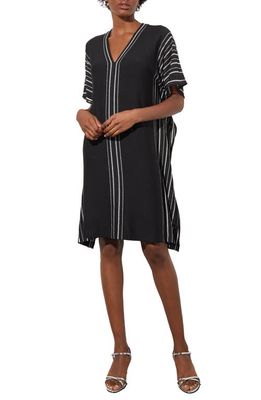 Ming Wang Shimmer Stripe Knit Dress in Black/Silver
