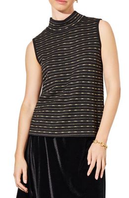 Ming Wang Shimmer Stripe Sleeveless Sweater in Black/Gold
