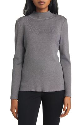 Ming Wang Soft Knit Mock Neck Tunic Sweater in Sterling/Black