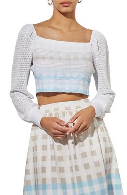 Ming Wang Square Neck Crop Sweater in D Blue/Hz/Lm/W