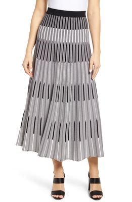 Ming Wang Stripe Flared Sweater Skirt in Black/Ivory