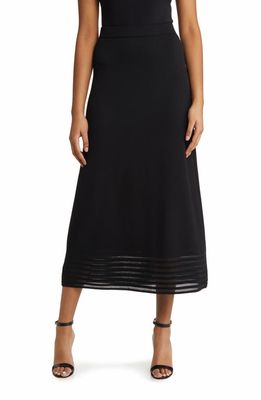 Ming Wang Stripe Hem A-Line Knit Skirt in Black