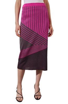 Ming Wang Stripe Jacquard Midi Skirt in Mlbry/Gnt/Bk