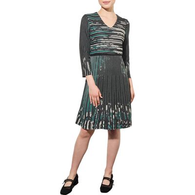 Ming Wang Stripe Jacquard Sweater Dress in Jewel Green/Champagne/Black