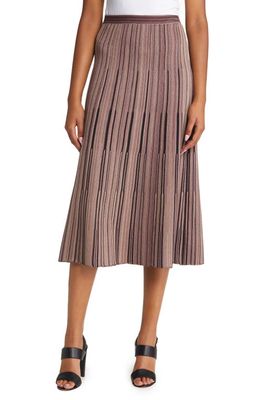 Ming Wang Striped Pull-On A-Line Skirt in Auburn Brown Java Black