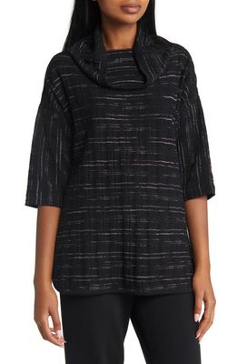 Ming Wang Textured Cowl Neck Knit Tunic in Granite/Sterling/Black