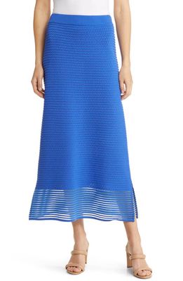 Ming Wang Textured Sheer Hem A-Line Skirt in Dazzling Blue