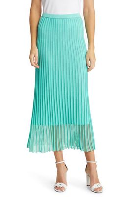 Ming Wang Textured Stripe Sheer Hem Midi Skirt in Seaspray