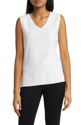 Ming Wang Textured V-Neck Knit Tank in White
