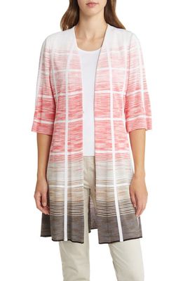 Ming Wang Windowpane Ombré Cardigan in Pink Satn/coral/camel