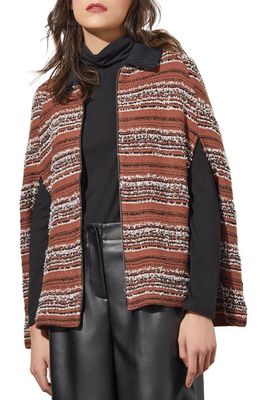 Ming Wang Zip Front Knit Cape in Chestnut/Black/Ivory