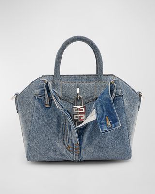 Mini Antigona Lock Top-Handle Bag in Boyfriend Denim
