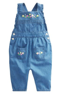 Mini Boden Embroidered Cotton Chambray Overalls in Mid Chambray