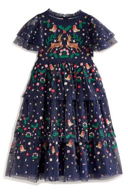 Mini Boden Embroidered Tulle Party Dress in French Navy