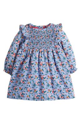 Mini Boden Floral Smocked Long Sleeve Dress in Dusty Blue Floral