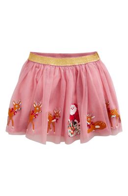Mini Boden Holiday Appliqué Tulle Skirt in Almond Pink Sleigh