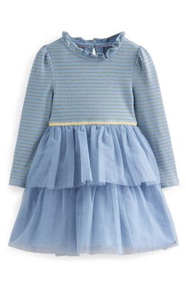 Mini Boden Jersey Tulle Ruffle Party Dress in Pebble Blue