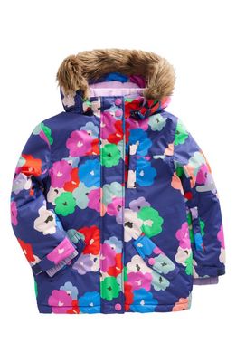 Mini Boden Kids' All Weather Floral Waterproof Jacket in Navy Flowers