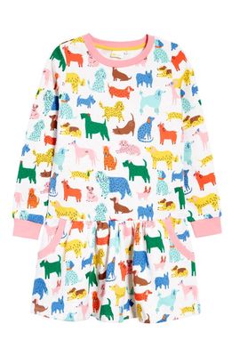 Mini Boden Kids' Animal Print Long Sleeve Cotton Blend Sweatshirt Dress in Oatmeal Marl Playful Pups