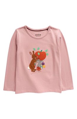 Mini Boden Kids' Apple Picking Long Sleeve T-Shirt in Almond Pink