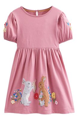 Mini Boden Kids' Appliqué Cotton Dress in Formica Pink Bunnies