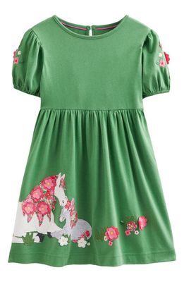 Mini Boden Kids' Appliqué Cotton Dress in Green Horses