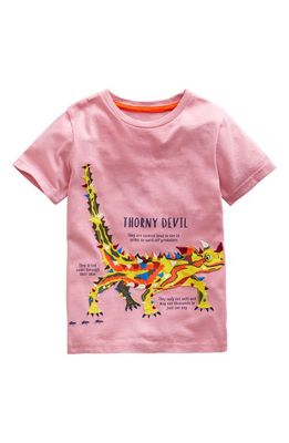 Mini Boden Kids' Appliqué Cotton Graphic T-Shirt in Formica Pink Thorny Devil