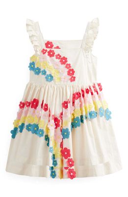 Mini Boden Kids' Appliqué Floral Flutter Sleeve Cotton Sundress in Vanilla Pod