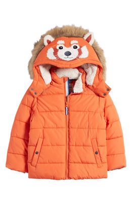 Mini Boden Kids' Appliqué Fox Hooded Puffer Coat in Autumn Maple Orange