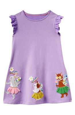 Mini Boden Kids' Applique Frill Cotton Dress in Aster Purple Tutu Animals
