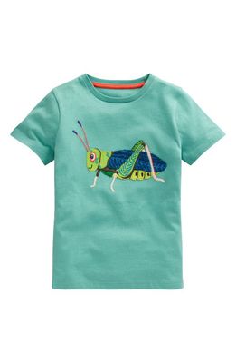 Mini Boden Kids' Appliqué Grasshopper Cotton T-Shirt in Corsica Blue Grasshopper 