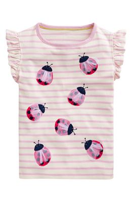 Mini Boden Kids' Appliqué Ladybug Flutter Sleeve Cotton T-Shirt in Sugared Almond/Vanilla Pod