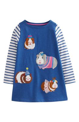 Mini Boden Kids' Appliqué Long Sleeve Cotton Tunic in Delft Blue Guinea Pig
