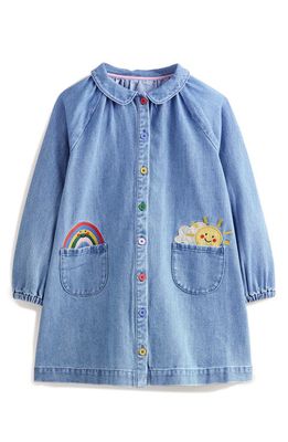 Mini Boden Kids' Appliqué Long Sleeve Denim Shirtdress in Mid Vintage Denim Weather