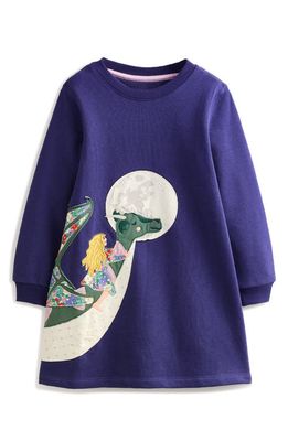 Mini Boden Kids' Appliqué Long Sleeve Sweatshirt Dress in Navy Dragons