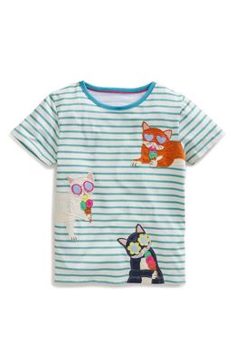 Mini Boden Kids' Appliqué T-Shirt in Ivory/Blue Ice Cream Cat