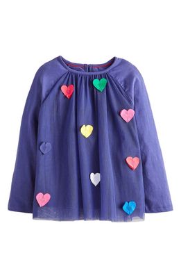 Mini Boden Kids' Appliqué Tulle Top in Starboard Blue Flutter Hearts