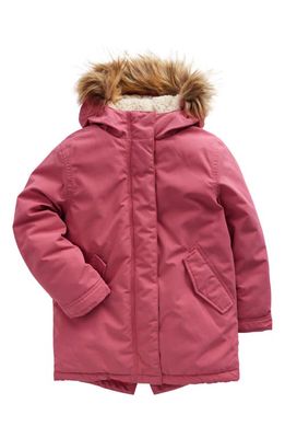 Mini Boden Kids' Authentic High Pile Fleece Lined Parka with Faux Fur Trim in Blush Pink