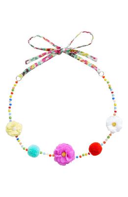 Mini Boden Kids' Beaded Flower & Pompom Necklace in Multi Beaded Flowers
