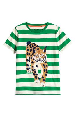 Mini Boden Kids' Big Appliqué Logo Stripe Cotton T-Shirt in Runner Bean/Ivory Lynx