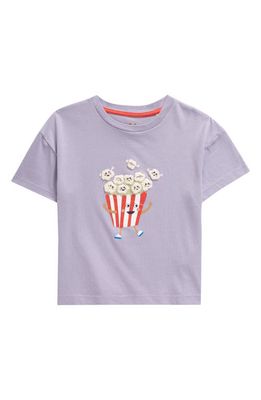 Mini Boden Kids' Bouclé Appliqué Cotton Graphic T-Shirt in Misty Lavender Popcorn