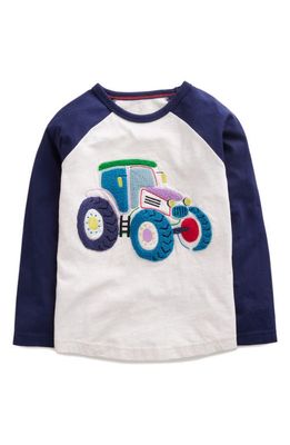 Mini Boden Kids' Bouclé Tractor Long Sleeve Baseball Shirt in Oatmeal Tractor