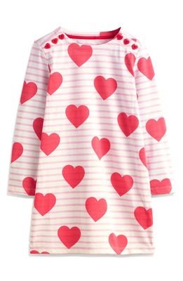 Mini Boden Kids' Breton Long Sleeve Cotton Dress in Poppy Red Stripe Heart