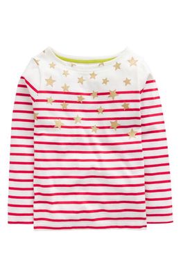 Mini Boden Kids' Breton Stripe & Stars Long Sleeve Cotton T-Shirt in Rockabilly Red/Ivory Stars