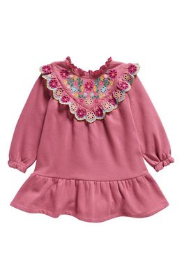 Mini Boden Kids' Broderie Anglaise Yoke Long Sleeve Dress in Teacup Pink
