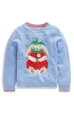 Mini Boden Kids' Bunny Graphic Sweater in Pebble Blue Strawberry