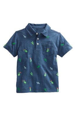 Mini Boden Kids' Cacti Embroidered Cotton Polo in Robot Blue Cactus